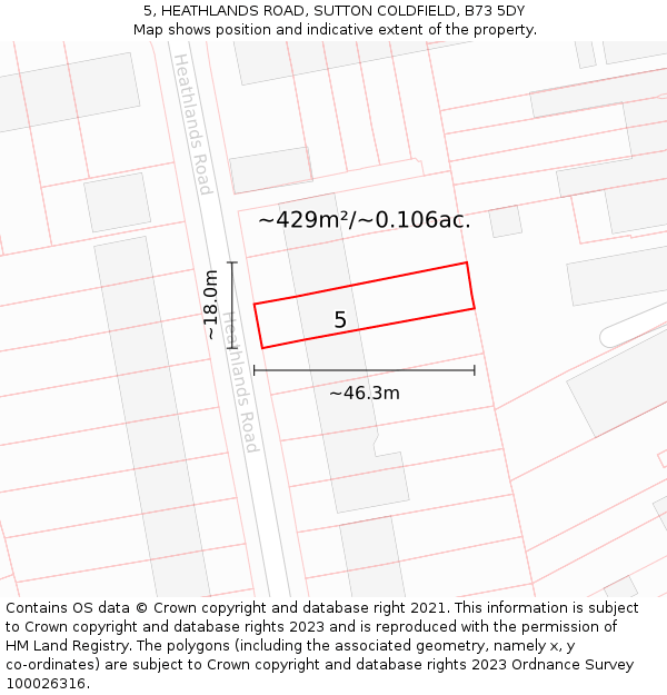 5, HEATHLANDS ROAD, SUTTON COLDFIELD, B73 5DY: Plot and title map