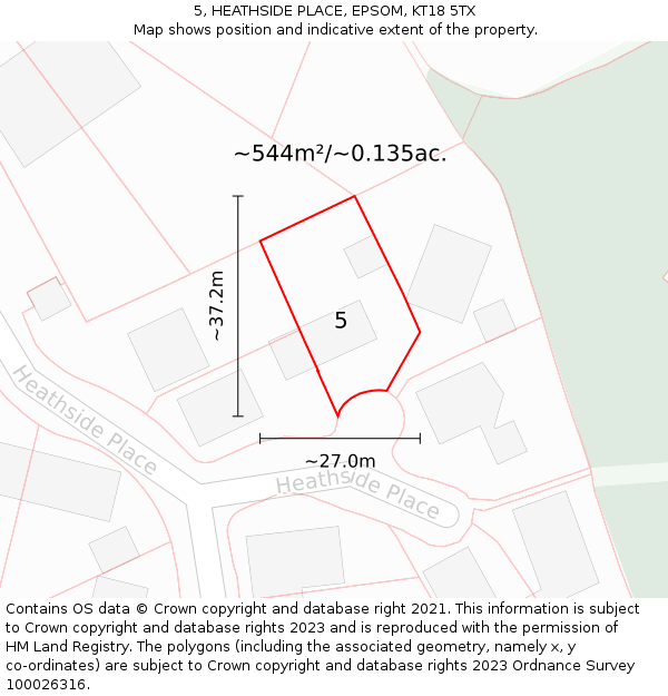 5, HEATHSIDE PLACE, EPSOM, KT18 5TX: Plot and title map