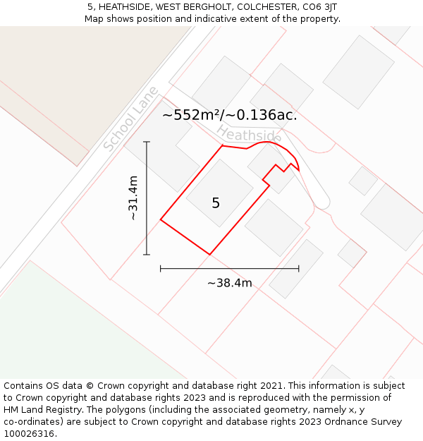 5, HEATHSIDE, WEST BERGHOLT, COLCHESTER, CO6 3JT: Plot and title map