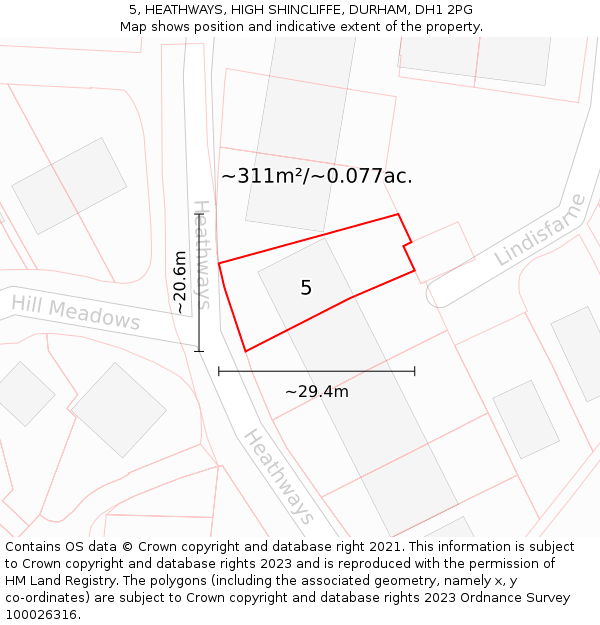 5, HEATHWAYS, HIGH SHINCLIFFE, DURHAM, DH1 2PG: Plot and title map