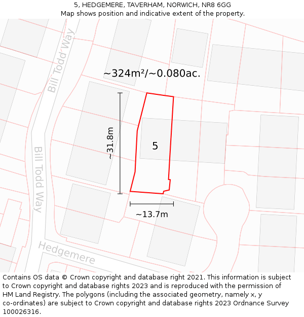 5, HEDGEMERE, TAVERHAM, NORWICH, NR8 6GG: Plot and title map