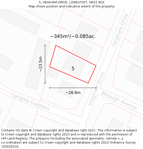 5, HEIGHAM DRIVE, LOWESTOFT, NR33 9DX: Plot and title map