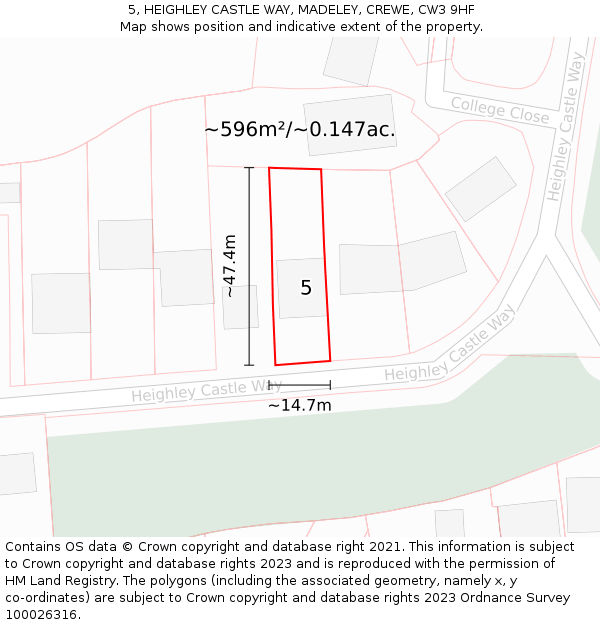 5, HEIGHLEY CASTLE WAY, MADELEY, CREWE, CW3 9HF: Plot and title map