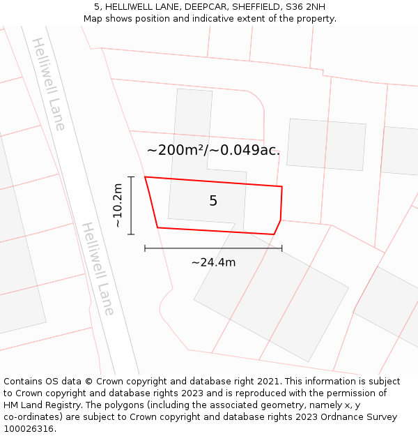 5, HELLIWELL LANE, DEEPCAR, SHEFFIELD, S36 2NH: Plot and title map