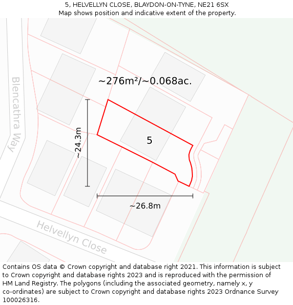 5, HELVELLYN CLOSE, BLAYDON-ON-TYNE, NE21 6SX: Plot and title map