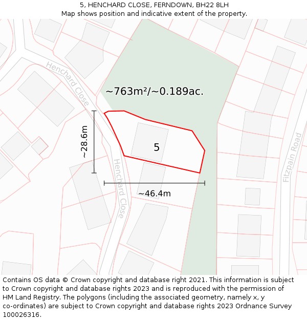 5, HENCHARD CLOSE, FERNDOWN, BH22 8LH: Plot and title map