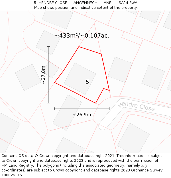 5, HENDRE CLOSE, LLANGENNECH, LLANELLI, SA14 8WA: Plot and title map