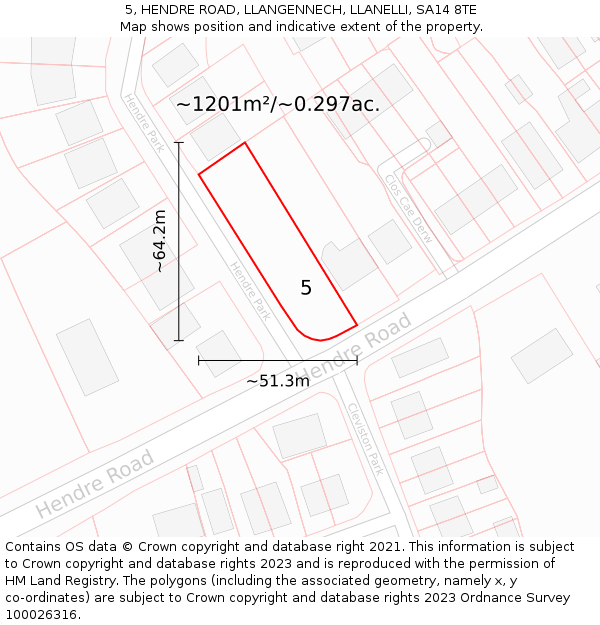 5, HENDRE ROAD, LLANGENNECH, LLANELLI, SA14 8TE: Plot and title map