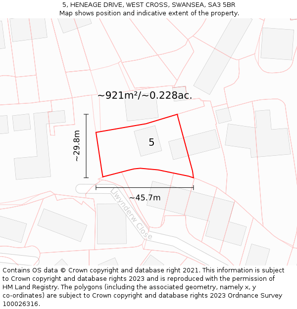 5, HENEAGE DRIVE, WEST CROSS, SWANSEA, SA3 5BR: Plot and title map