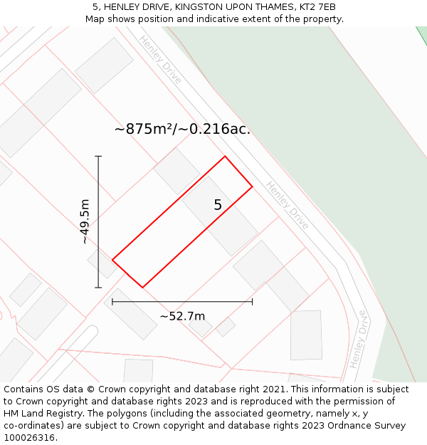 5, HENLEY DRIVE, KINGSTON UPON THAMES, KT2 7EB: Plot and title map