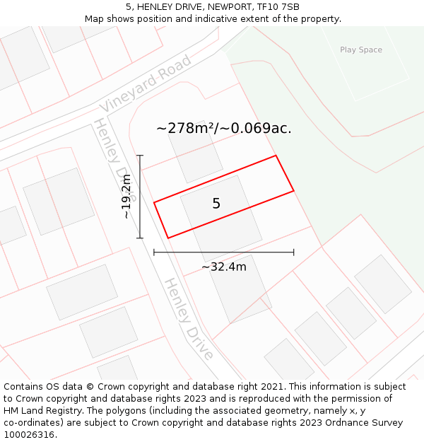 5, HENLEY DRIVE, NEWPORT, TF10 7SB: Plot and title map