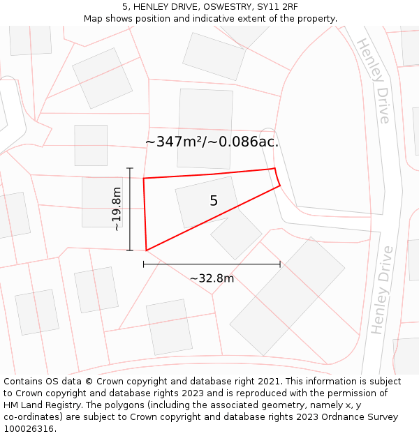 5, HENLEY DRIVE, OSWESTRY, SY11 2RF: Plot and title map