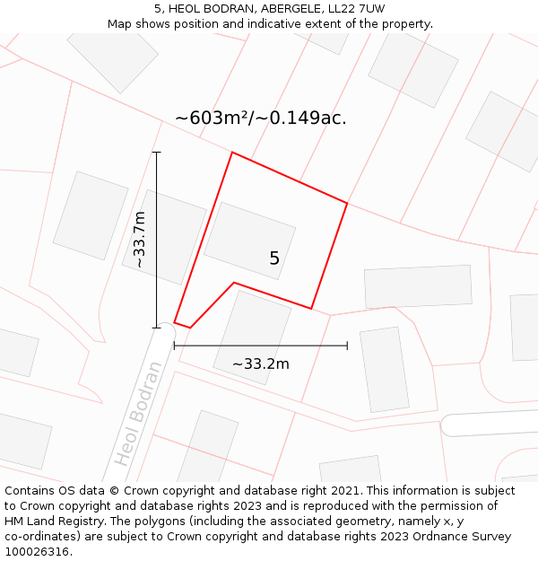 5, HEOL BODRAN, ABERGELE, LL22 7UW: Plot and title map