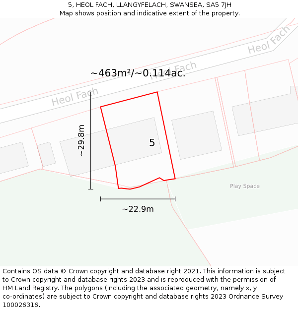 5, HEOL FACH, LLANGYFELACH, SWANSEA, SA5 7JH: Plot and title map