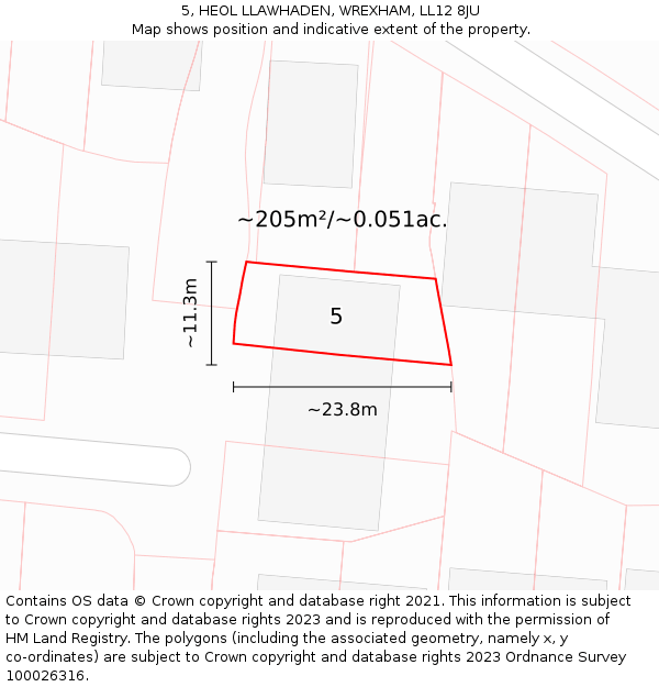 5, HEOL LLAWHADEN, WREXHAM, LL12 8JU: Plot and title map