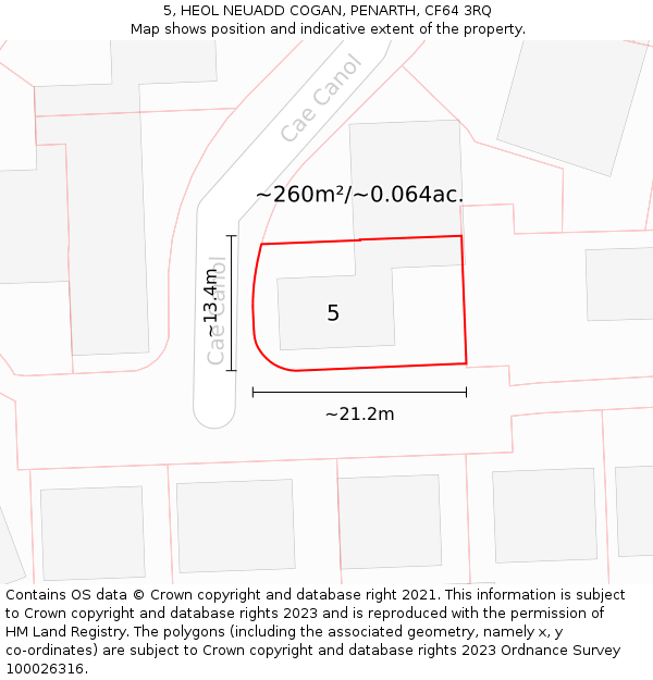 5, HEOL NEUADD COGAN, PENARTH, CF64 3RQ: Plot and title map