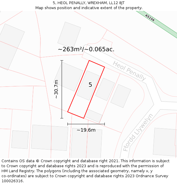 5, HEOL PENALLY, WREXHAM, LL12 8JT: Plot and title map