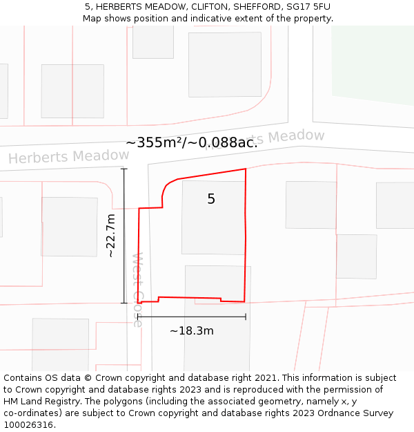 5, HERBERTS MEADOW, CLIFTON, SHEFFORD, SG17 5FU: Plot and title map