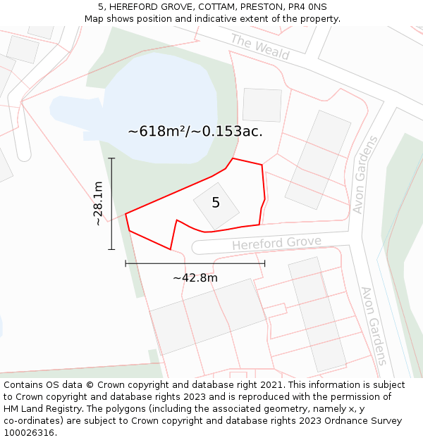 5, HEREFORD GROVE, COTTAM, PRESTON, PR4 0NS: Plot and title map