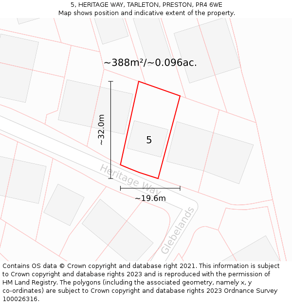 5, HERITAGE WAY, TARLETON, PRESTON, PR4 6WE: Plot and title map