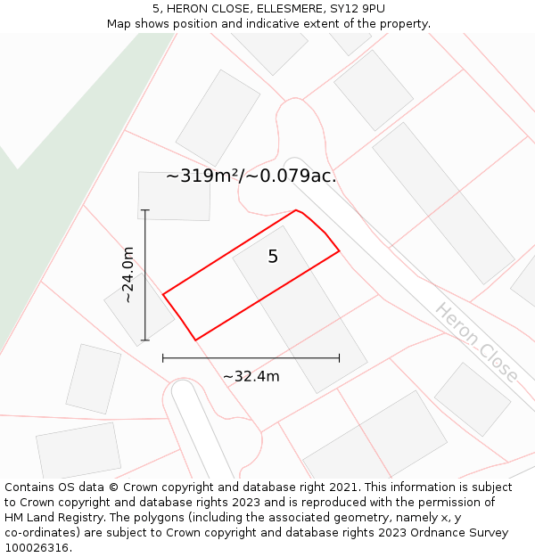 5, HERON CLOSE, ELLESMERE, SY12 9PU: Plot and title map