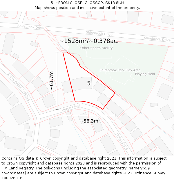 5, HERON CLOSE, GLOSSOP, SK13 8UH: Plot and title map