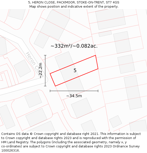 5, HERON CLOSE, PACKMOOR, STOKE-ON-TRENT, ST7 4GS: Plot and title map