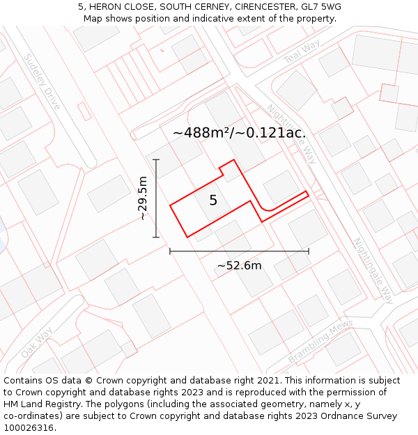 5, HERON CLOSE, SOUTH CERNEY, CIRENCESTER, GL7 5WG: Plot and title map