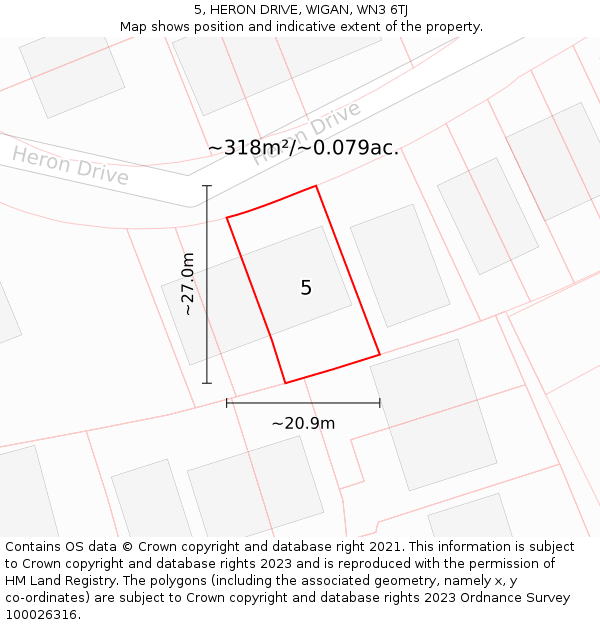5, HERON DRIVE, WIGAN, WN3 6TJ: Plot and title map