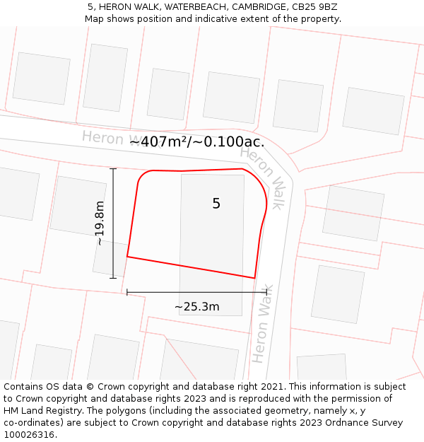 5, HERON WALK, WATERBEACH, CAMBRIDGE, CB25 9BZ: Plot and title map
