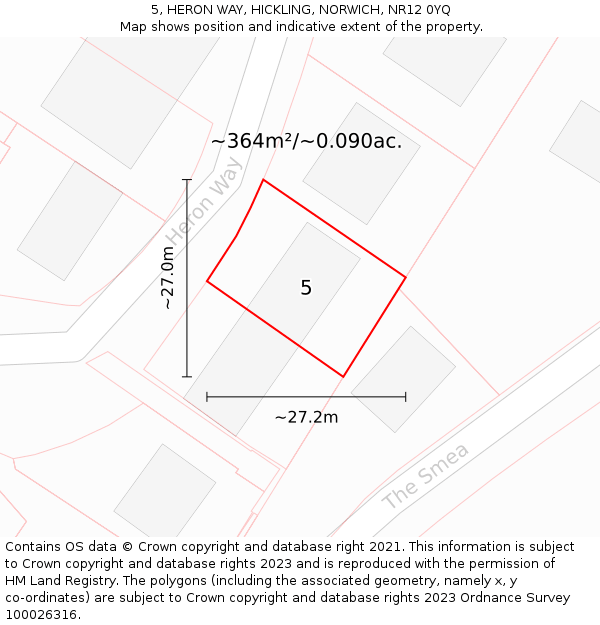 5, HERON WAY, HICKLING, NORWICH, NR12 0YQ: Plot and title map