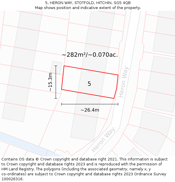 5, HERON WAY, STOTFOLD, HITCHIN, SG5 4QB: Plot and title map