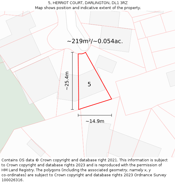 5, HERRIOT COURT, DARLINGTON, DL1 3RZ: Plot and title map