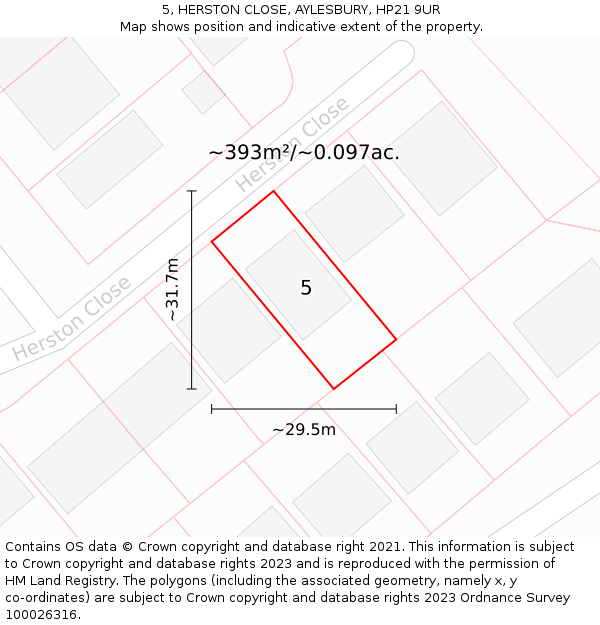 5, HERSTON CLOSE, AYLESBURY, HP21 9UR: Plot and title map