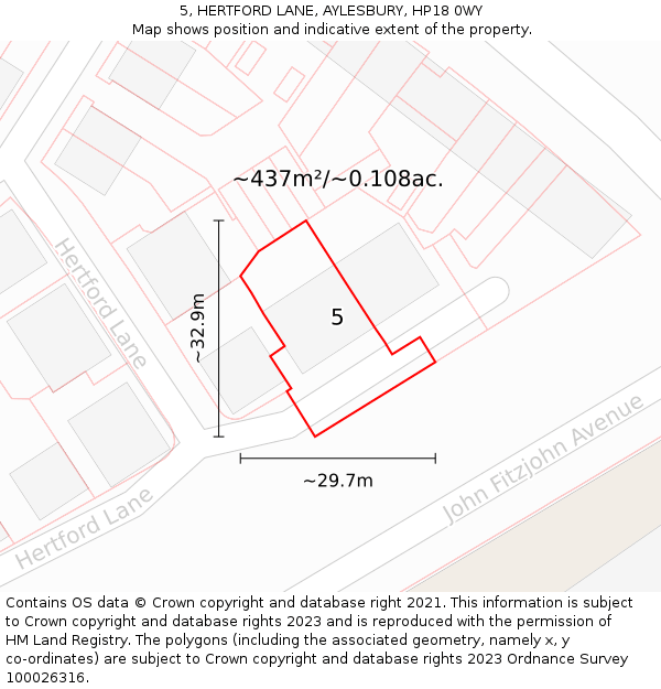 5, HERTFORD LANE, AYLESBURY, HP18 0WY: Plot and title map