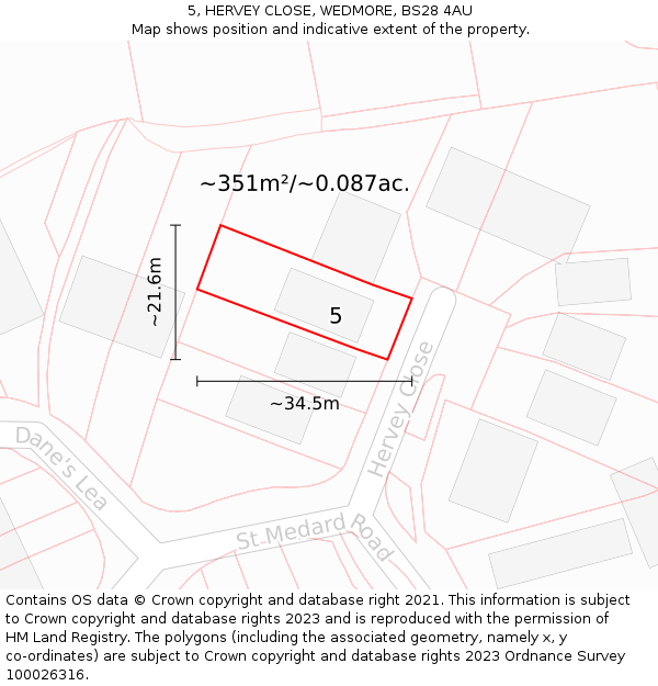 5, HERVEY CLOSE, WEDMORE, BS28 4AU: Plot and title map