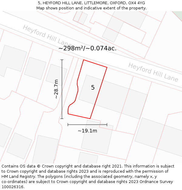 5, HEYFORD HILL LANE, LITTLEMORE, OXFORD, OX4 4YG: Plot and title map