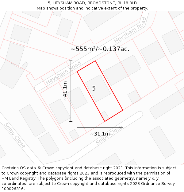 5, HEYSHAM ROAD, BROADSTONE, BH18 8LB: Plot and title map