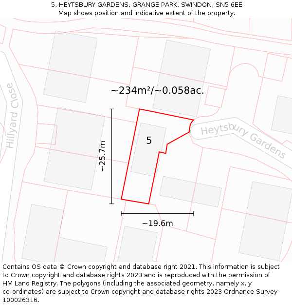 5, HEYTSBURY GARDENS, GRANGE PARK, SWINDON, SN5 6EE: Plot and title map