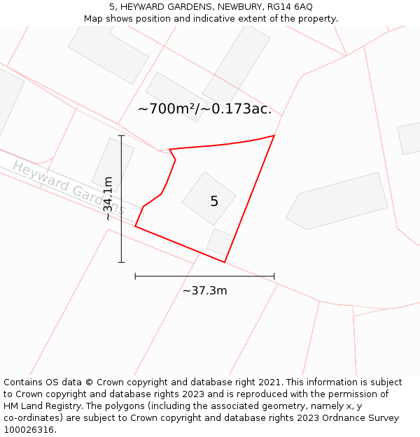 5, HEYWARD GARDENS, NEWBURY, RG14 6AQ: Plot and title map