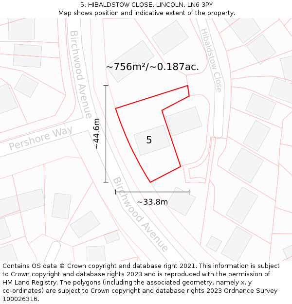 5, HIBALDSTOW CLOSE, LINCOLN, LN6 3PY: Plot and title map