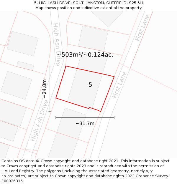 5, HIGH ASH DRIVE, SOUTH ANSTON, SHEFFIELD, S25 5HJ: Plot and title map