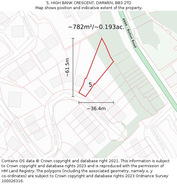 5, HIGH BANK CRESCENT, DARWEN, BB3 2TD: Plot and title map