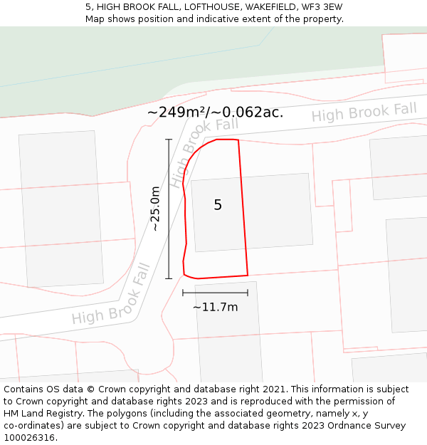 5, HIGH BROOK FALL, LOFTHOUSE, WAKEFIELD, WF3 3EW: Plot and title map