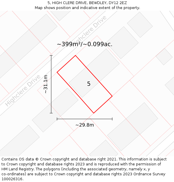 5, HIGH CLERE DRIVE, BEWDLEY, DY12 2EZ: Plot and title map