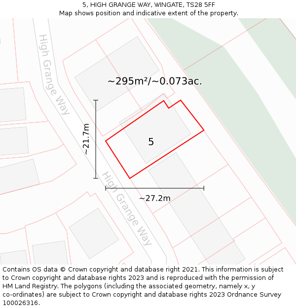 5, HIGH GRANGE WAY, WINGATE, TS28 5FF: Plot and title map