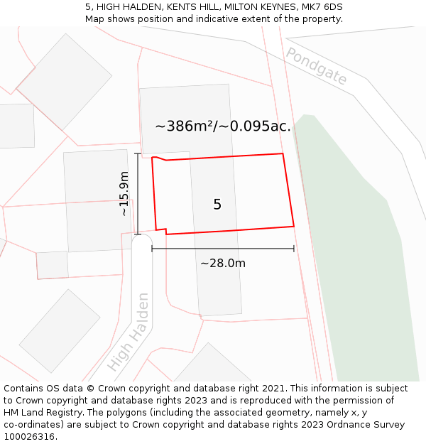 5, HIGH HALDEN, KENTS HILL, MILTON KEYNES, MK7 6DS: Plot and title map