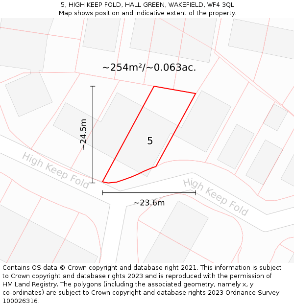 5, HIGH KEEP FOLD, HALL GREEN, WAKEFIELD, WF4 3QL: Plot and title map