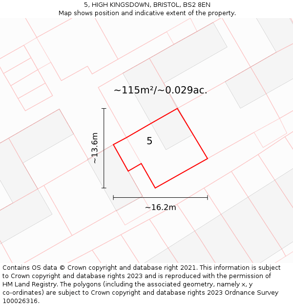 5, HIGH KINGSDOWN, BRISTOL, BS2 8EN: Plot and title map