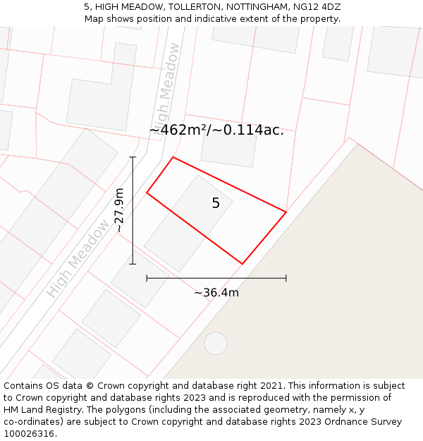 5, HIGH MEADOW, TOLLERTON, NOTTINGHAM, NG12 4DZ: Plot and title map